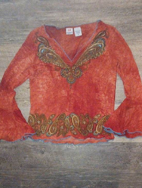 anchor blue Tops - anchor blue Red Paisley Embroidered V-Neck Long Sleeve Top